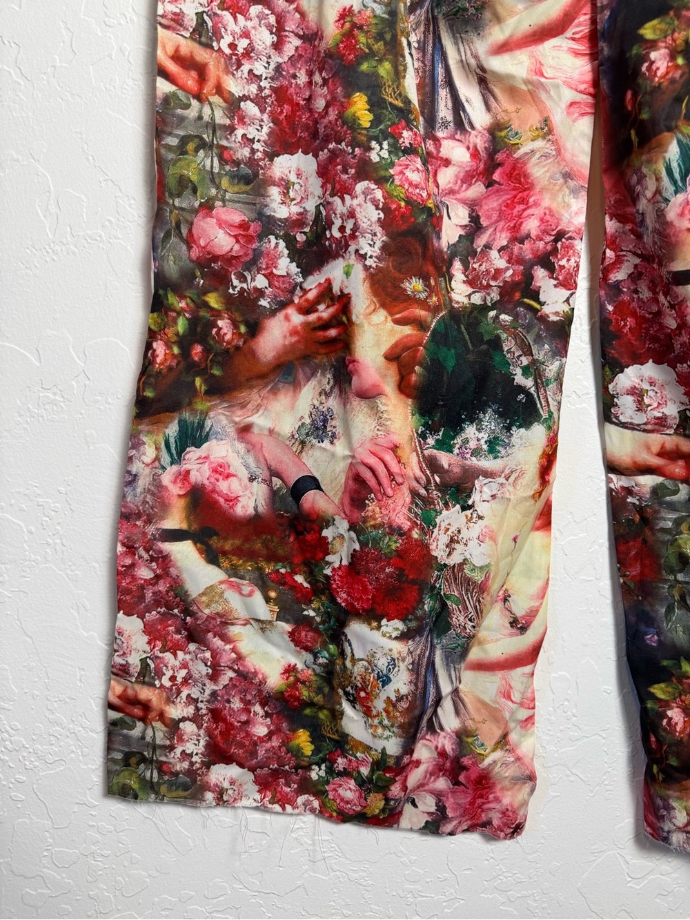PrettyLittleThing Rose Femme Renaissance Print Wide Leg Satin Pants Trousers - Picture 11 of 12